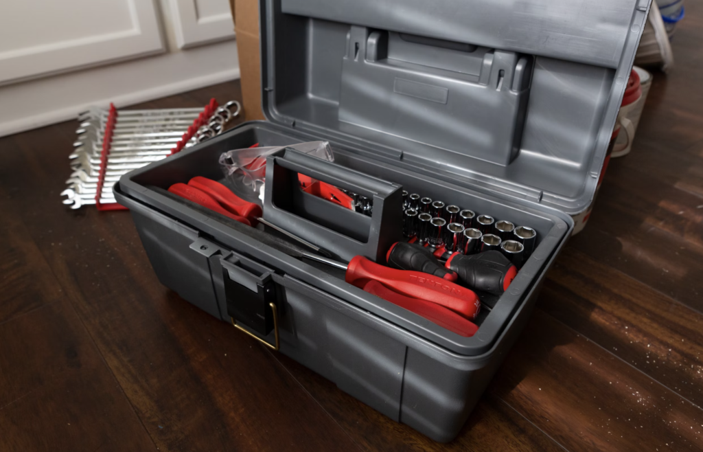 toolbox of the proper tools needed for a Sump Pump Installation